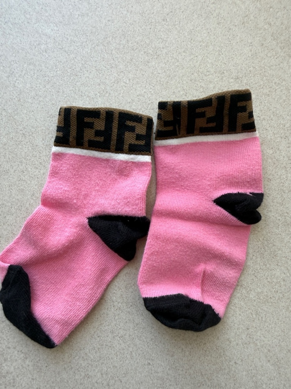 Pink Fendi  kids Crew Socks with Contrast Black Accents